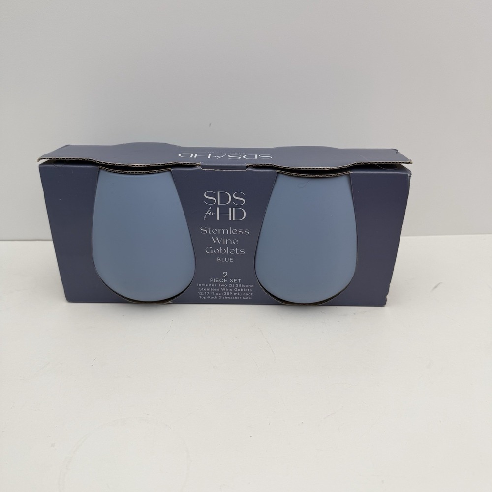 HD Designs Silicone Stemless Wine Tumbler Blue 2-pack Shatterproof Pool Safe‎